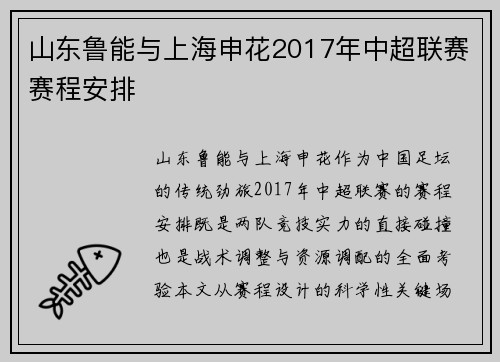 山东鲁能与上海申花2017年中超联赛赛程安排